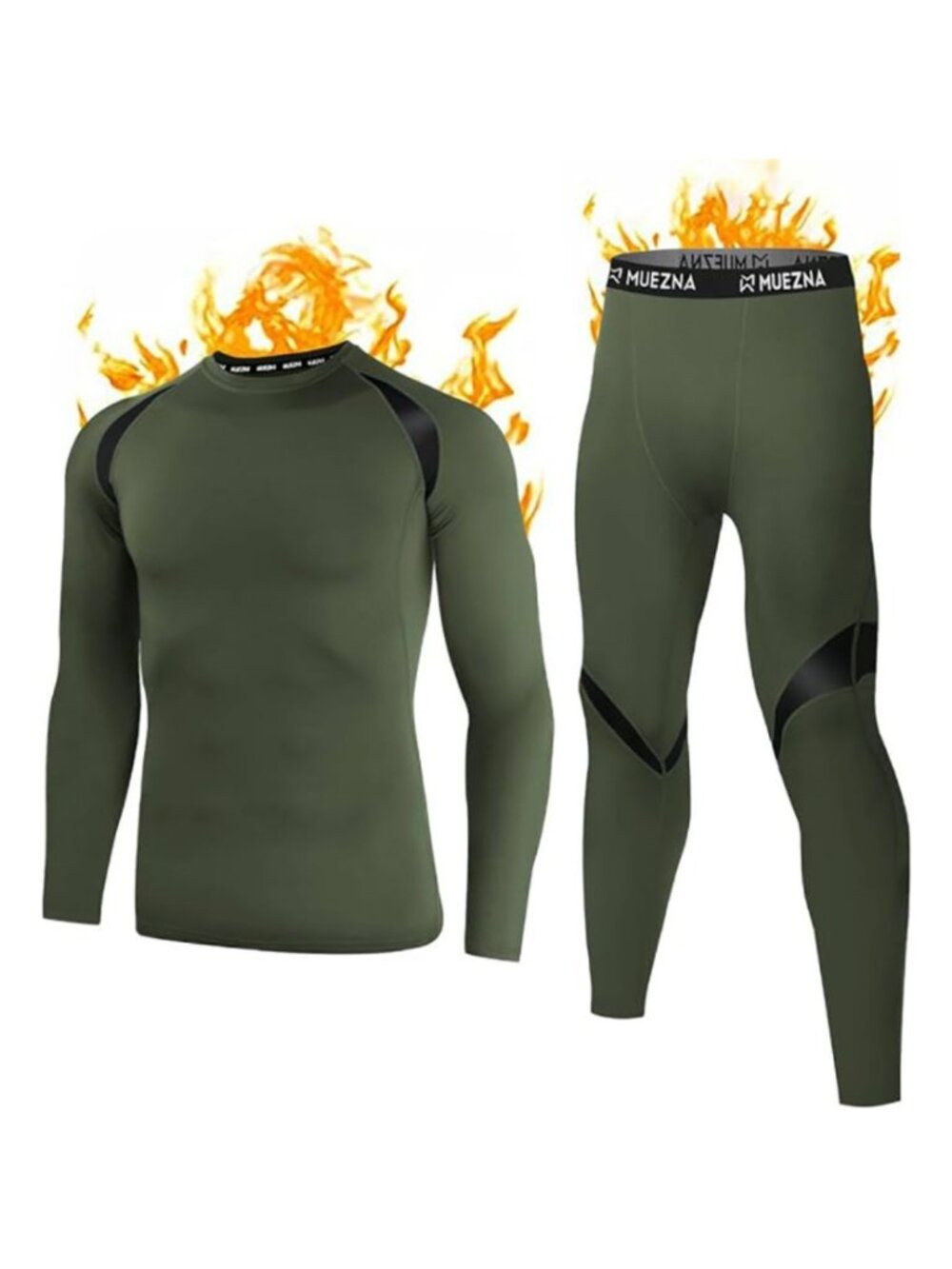 Men's Army Green Thermal Underwear Set Fleece Lined Long Johns